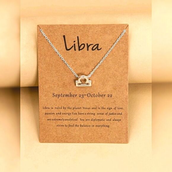 Libra Zodiac Sign Charm Necklace Silver Tone NWT - Picture 1 of 3